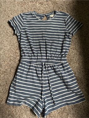 UpWest Striped Blue & White Short Sleeve Romper